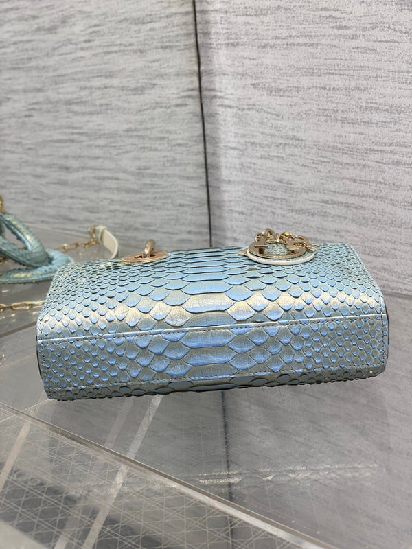 CD Lady D-Joy Bag 22cm Blue Snakeskin Leather GHW 159998