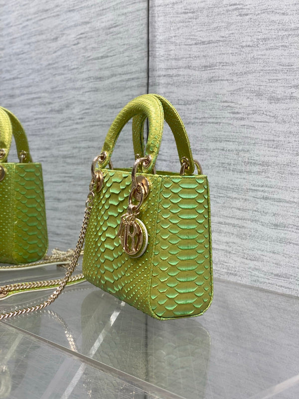 CD Mini Lady Dior Bag 17cm Green Snakeskin Leather GHW 159994