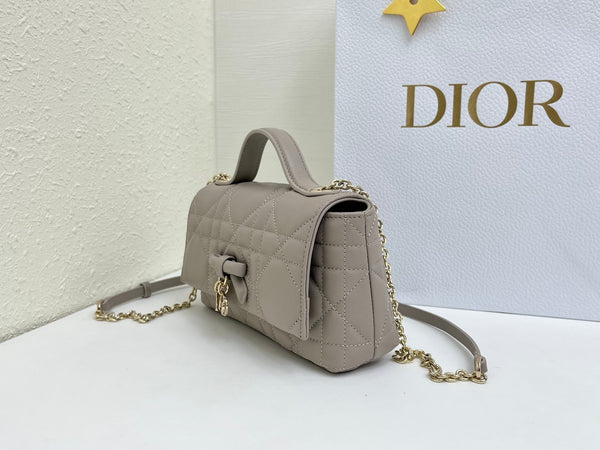 CD My Tender Top Handle Mini Bag 21cm Light Grey Macrocannage Leather 159473