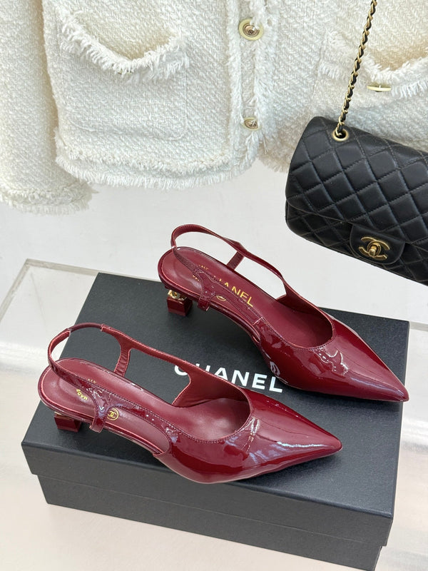 CC 26A Pointed Toe Slingback Pumps Burgundy Patent Cowhide 904667