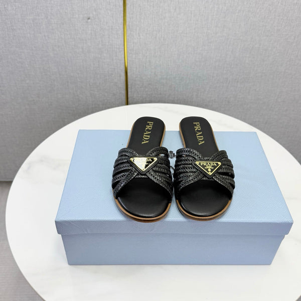 Prad 26ss Logo Slides Black Cowhide Leather 904587
