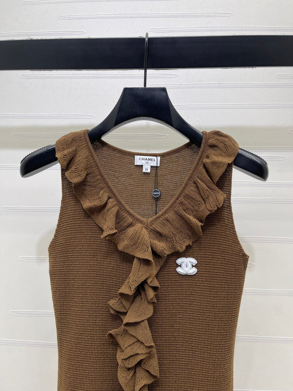 CC Ruffled V-Neck Knit Top Polyester 406486