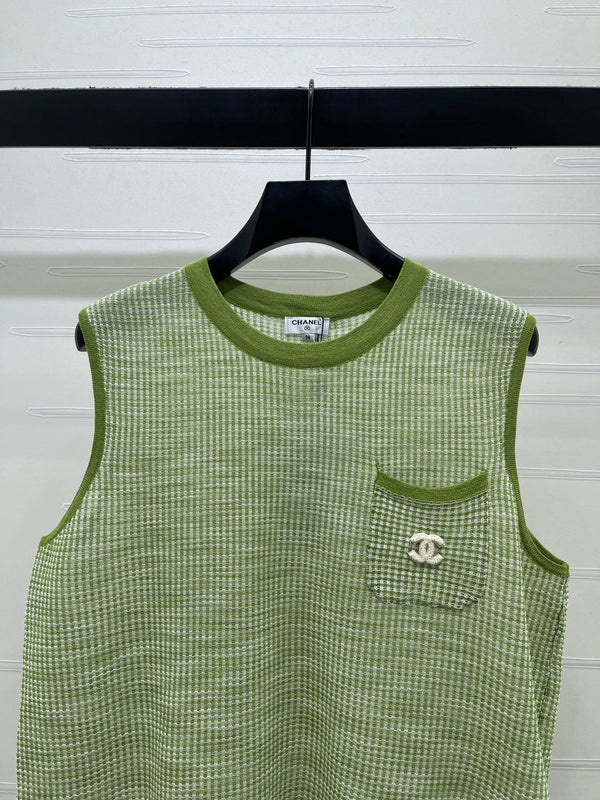 CC Logo Pocket Plaid Knit Vest Tencel 406451