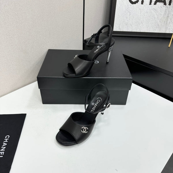 CC Slingback Heel Sandals Black Leather 925716