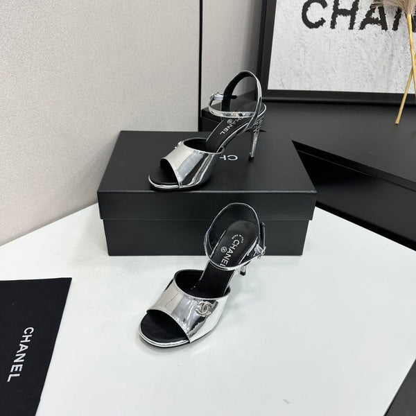 CC Slingback Heel Sandals Silver Mirror Leather 925715