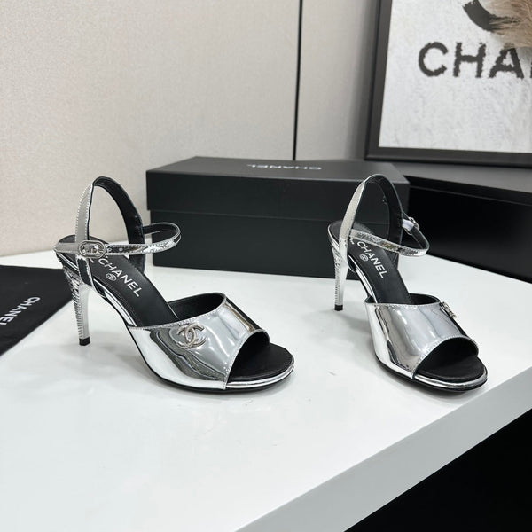 CC Slingback Heel Sandals Silver Mirror Leather 925715