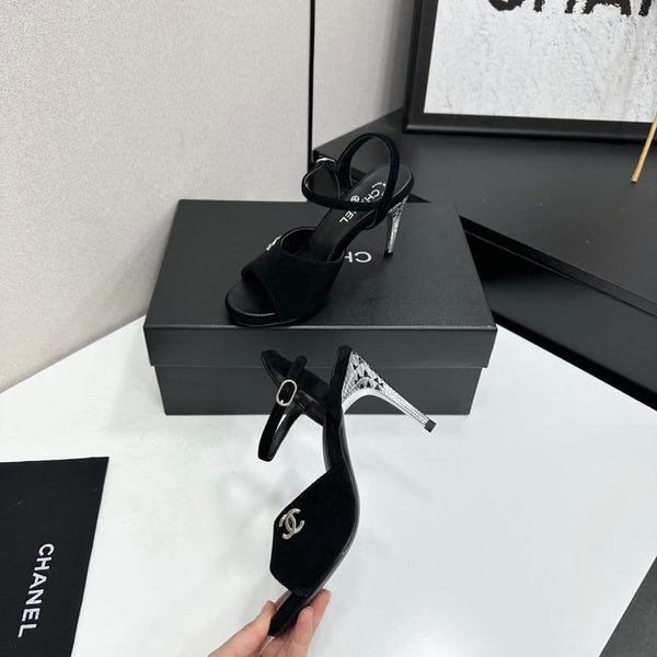 CC Slingback Heel Sandals Black Suede Leather 925712