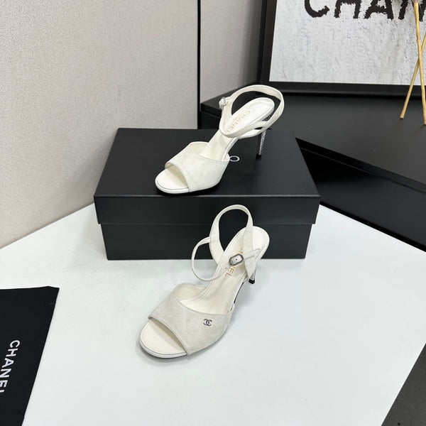 CC Slingback Heel Sandals White Suede Leather 925651