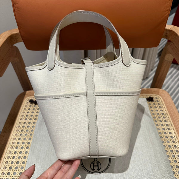 HM Picotin Lock 18CM Pocket Handbag Ivory Swift Canvas
