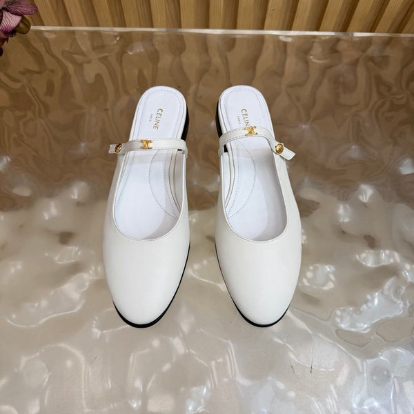 CE Macaron Triomphe Button Mules Ultra White Leather 949377