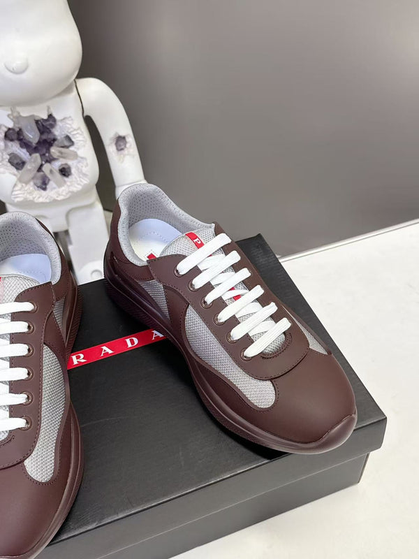 Prad America's Cup Logo Tag Sneakers Brown Soft Rubber & Bike Fabric 951924