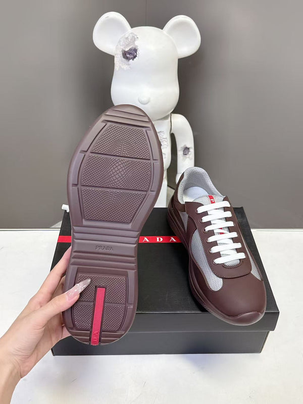 Prad America's Cup Logo Tag Sneakers Brown Soft Rubber & Bike Fabric 951924