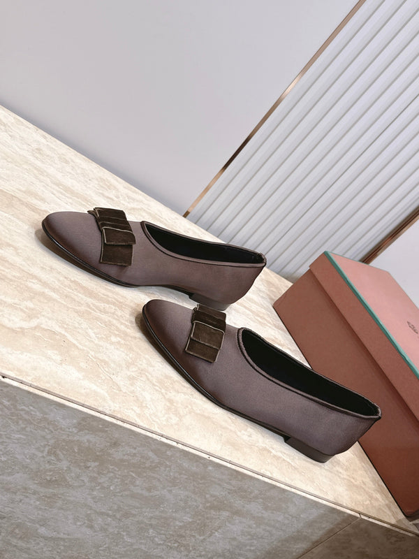 LP Bow Ballet Flats Chocolate Brown Satin 954497