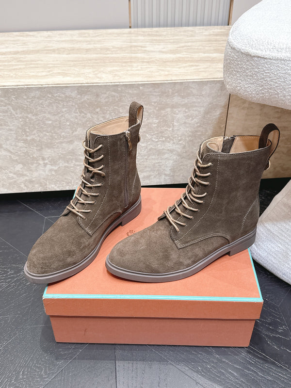 LP Ankle Boots Functional Laces Side Zipper Taupe Grey Suede 954487