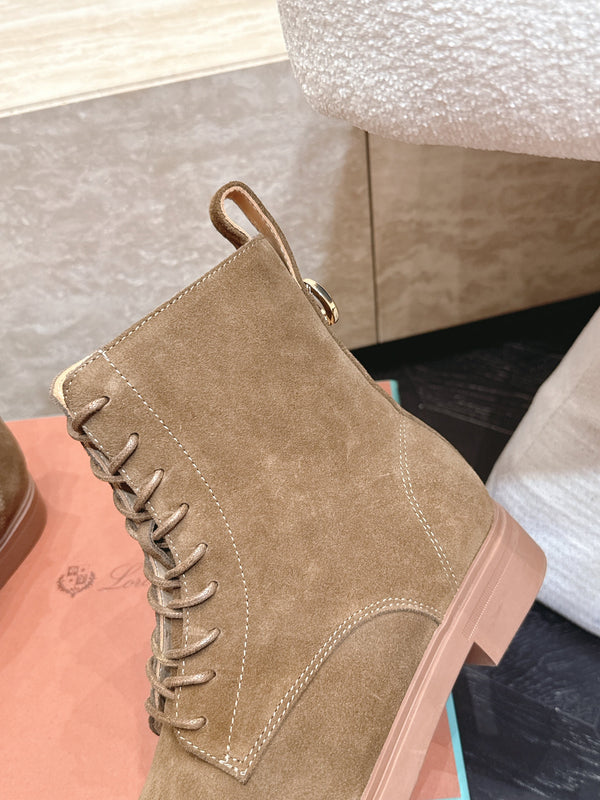 LP Ankle Boots Functional Laces Side Zipper Light Brown Suede 954486