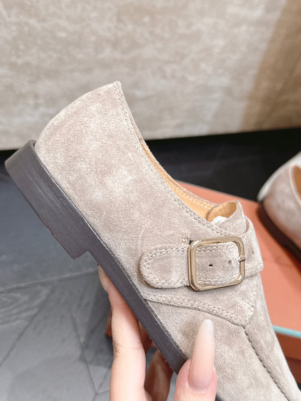 LP Single Monk Strap Loafers Buckle Taupe Grey Suede 954482