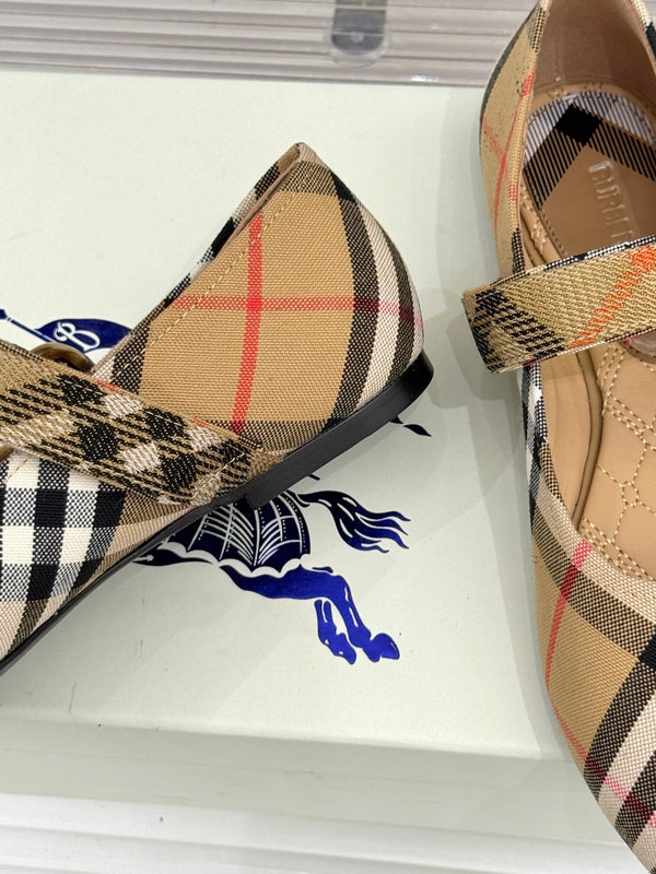 Burberry Robin Mary Jane Flats Beige Check Canvas 956169