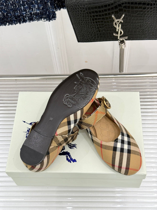 Burberry Robin Mary Jane Flats Beige Check Canvas 956169