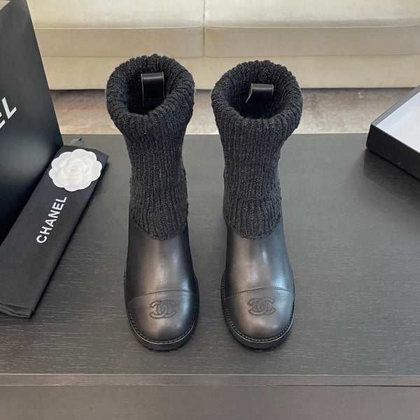 CC Sock Ankle Boots Block Heel 6cm Black Suede Leather 958121