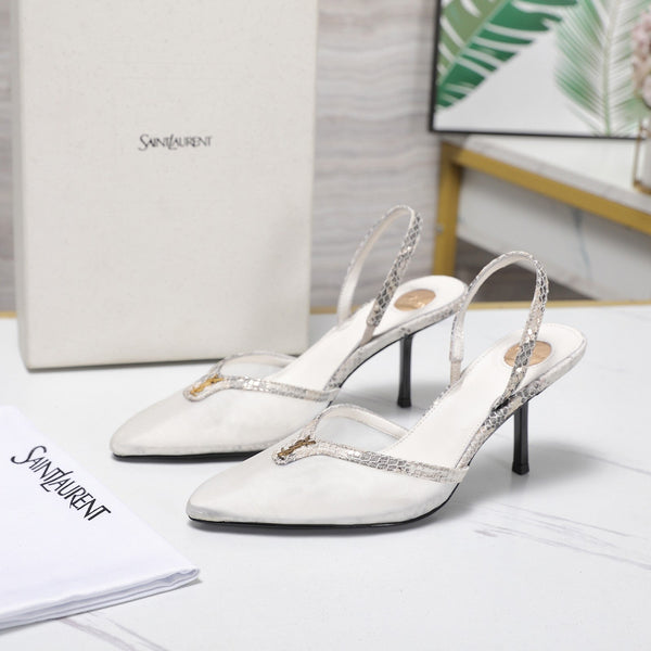 YSL Folie Slingback Pumps 6.5cm White Mesh Black Leather 961599