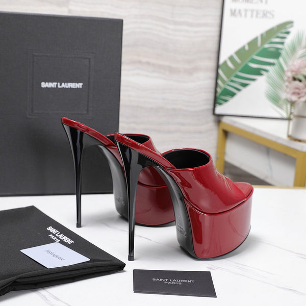 YSL Platform Mules Stiletto Heel Red Patent Leather 961638