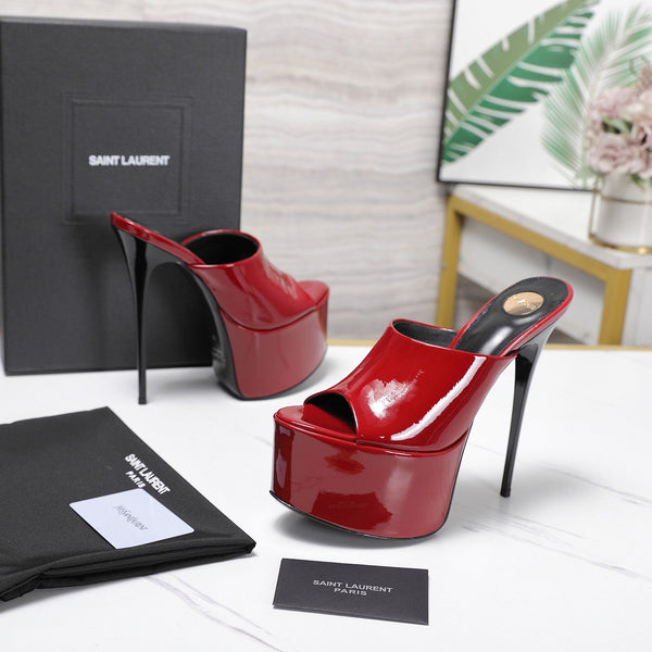 YSL Platform Mules Stiletto Heel Red Patent Leather 961638