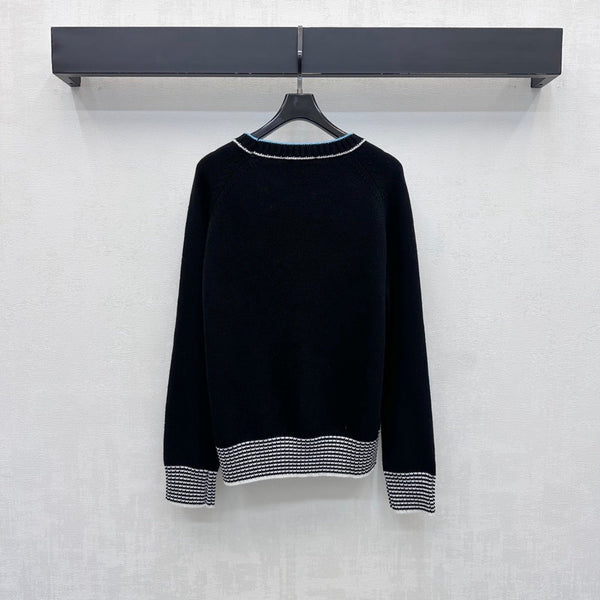 Miu Knit Sweater Blue Diamond Argyle Black Wool 418667