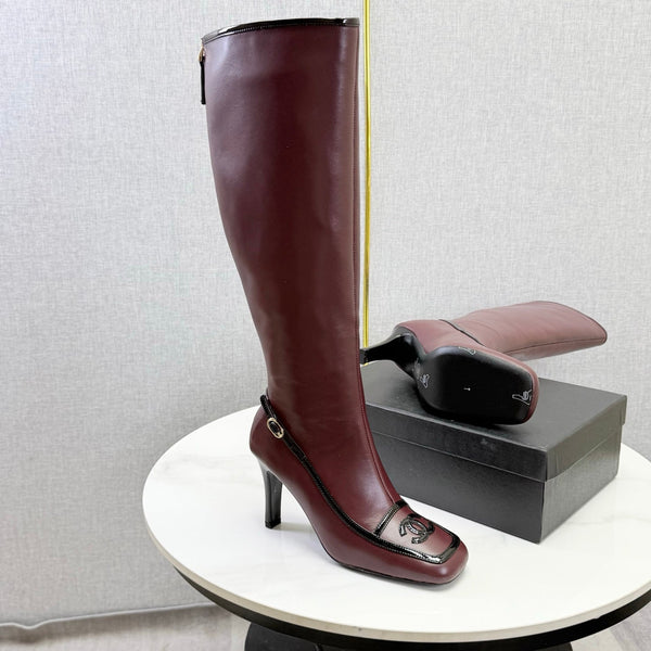 CC 26s Silhouette Long Boots Burgundy Black Sheepskin 972808