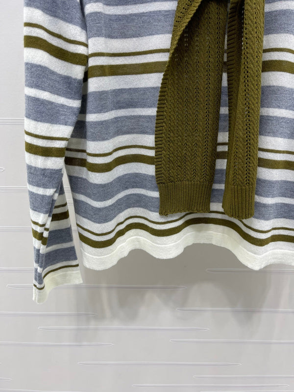 Miu 26s Striped Shawl Knit Long-Sleeved Top Wool 423904
