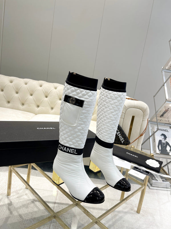 CC 26S Convertible High Boots 5.5cm White Leather Trim Waterproof Fabric 117694