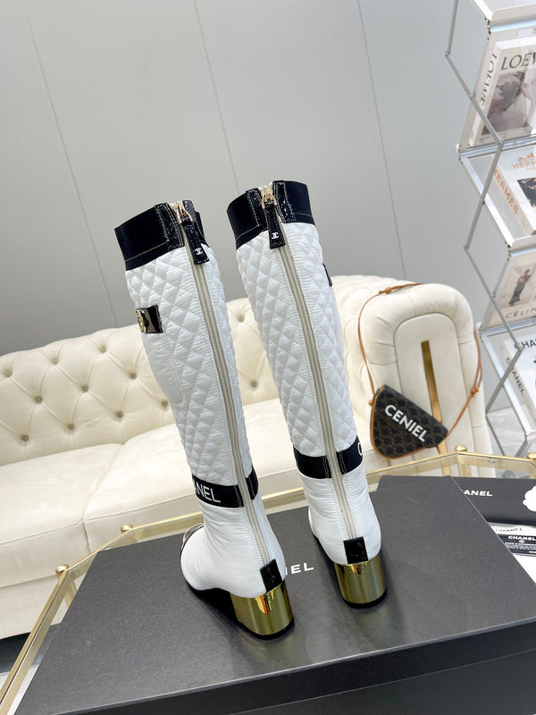 CC 26S Convertible High Boots 5.5cm White Leather Trim Waterproof Fabric 117694