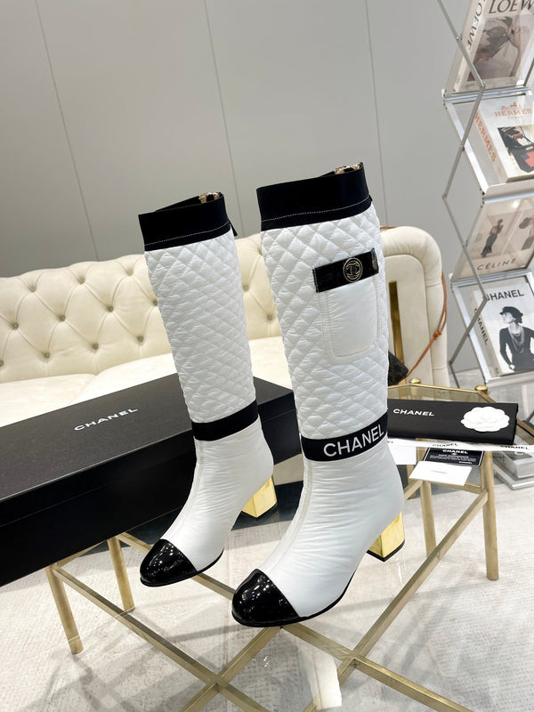 CC 26S Convertible High Boots 5.5cm White Leather Trim Waterproof Fabric 117694