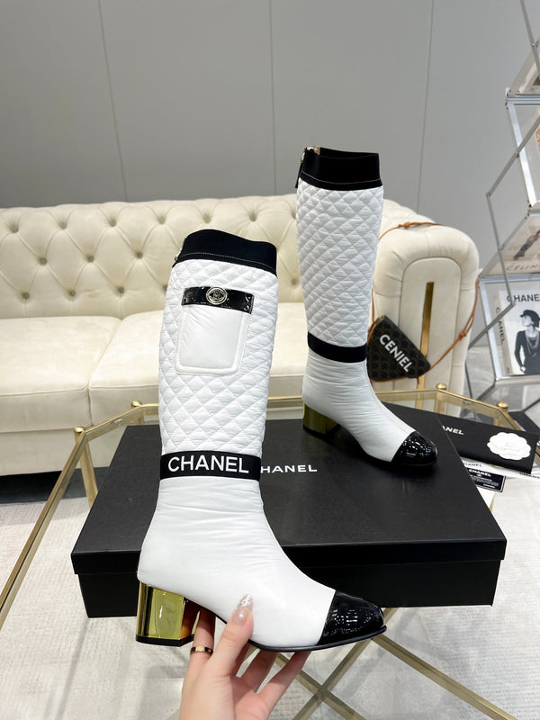 CC 26S Convertible High Boots 5.5cm White Leather Trim Waterproof Fabric 117694