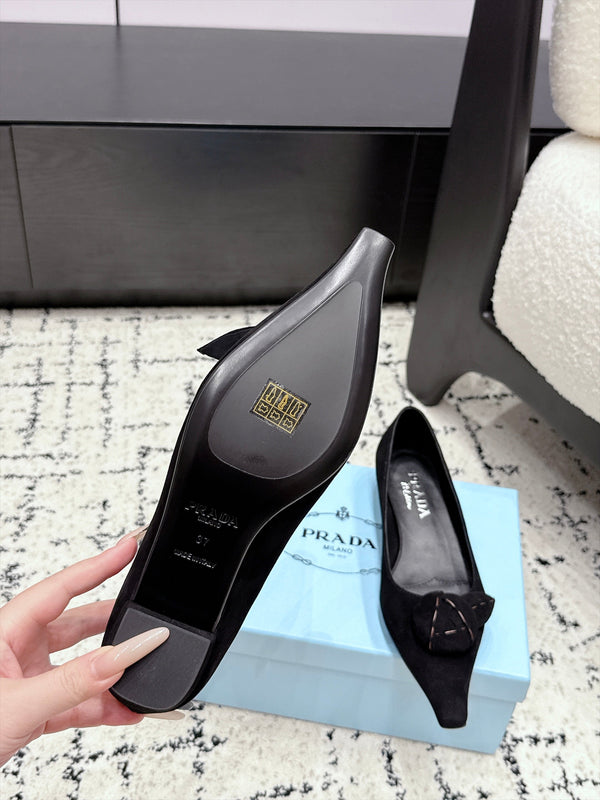 Prad Floral Detail Flats Black Suede 120978