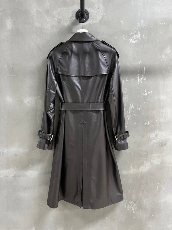 CC Double-breasted Trench Coat With Belt Dark Brown Calfskin