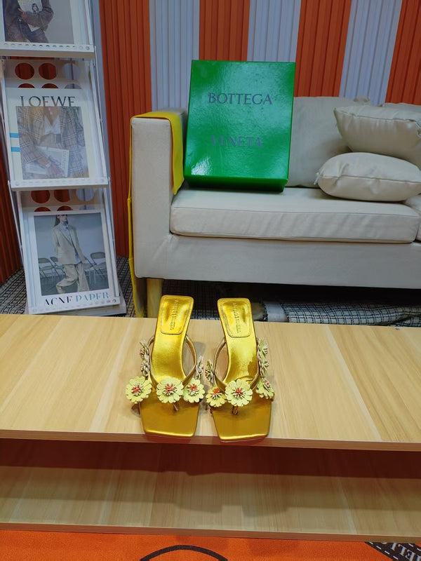 BV Riva Thong Floral Sandals 9CM Gold Leather 139869