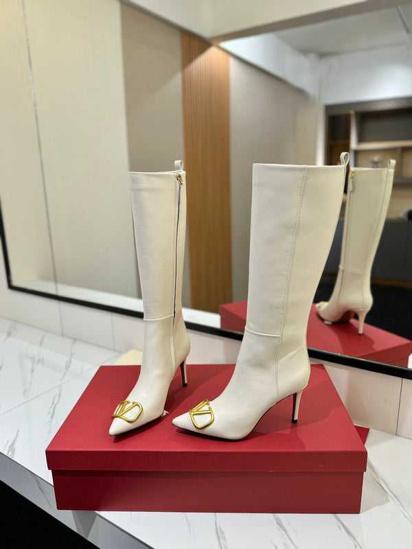 VLTN Garavani 26W VLogo High-Top Boots Pointed Toe Leather 145152
