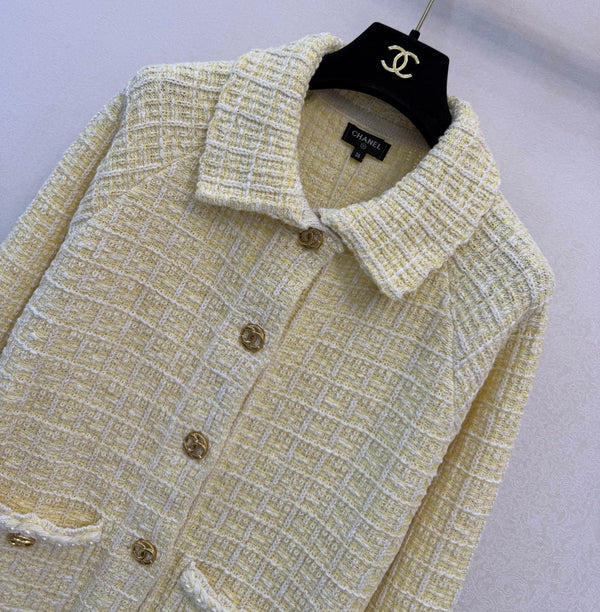 CC 26S Tweed Jacket Classic Collar Button Closure Flap Pockets Yellow Cotton 433640