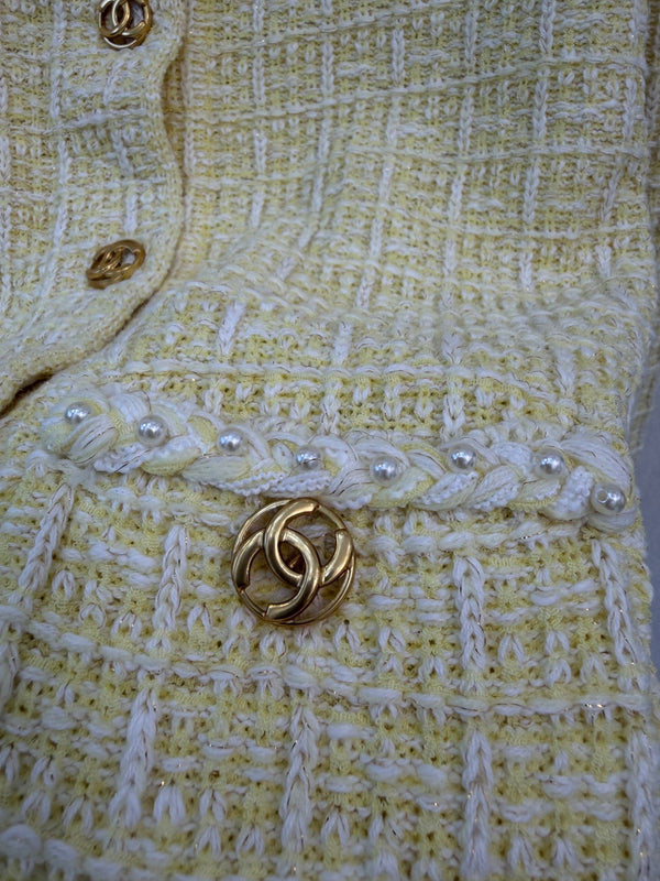 CC 26S Tweed Jacket Classic Collar Button Closure Flap Pockets Yellow Cotton 433640