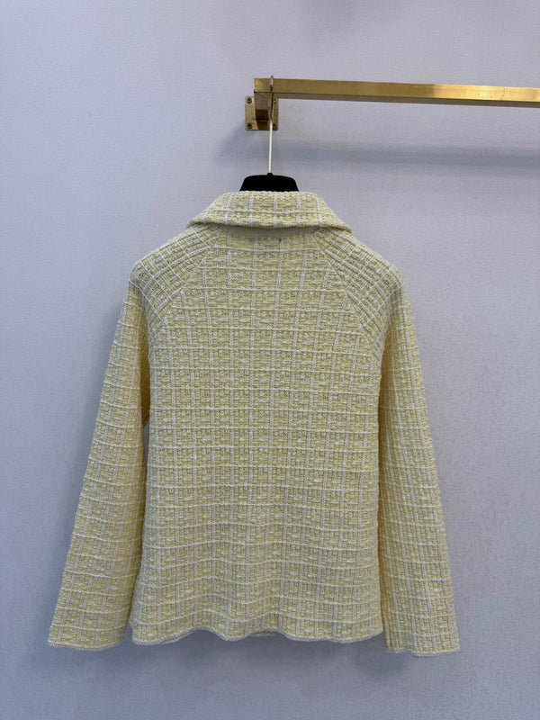 CC 26S Tweed Jacket Classic Collar Button Closure Flap Pockets Yellow Cotton 433640