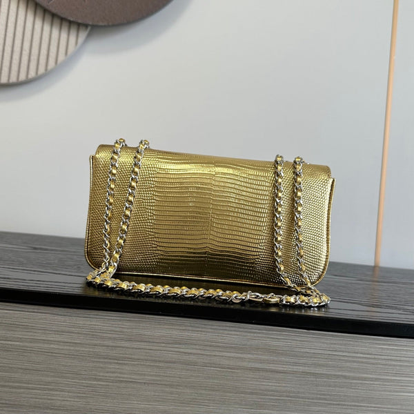 CC 26B Small Flap Bag 21.5cm Metallic Lizard-Embossed Cowhide