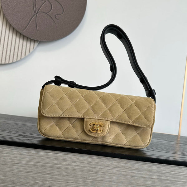 CC 26S East Flap Bag Quilted 25cm Suede Lambskin