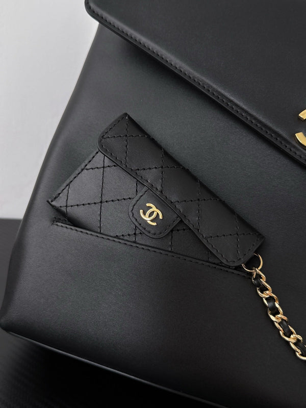 CC 26B Maxi Top Handle Flap Bag Mini Pouch 32cm Black Calfskin 6309