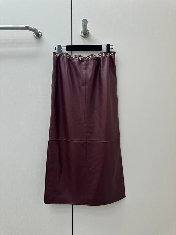 CC 26K Long Skirt Chain Drawstring Waist Side Split Leather 435102