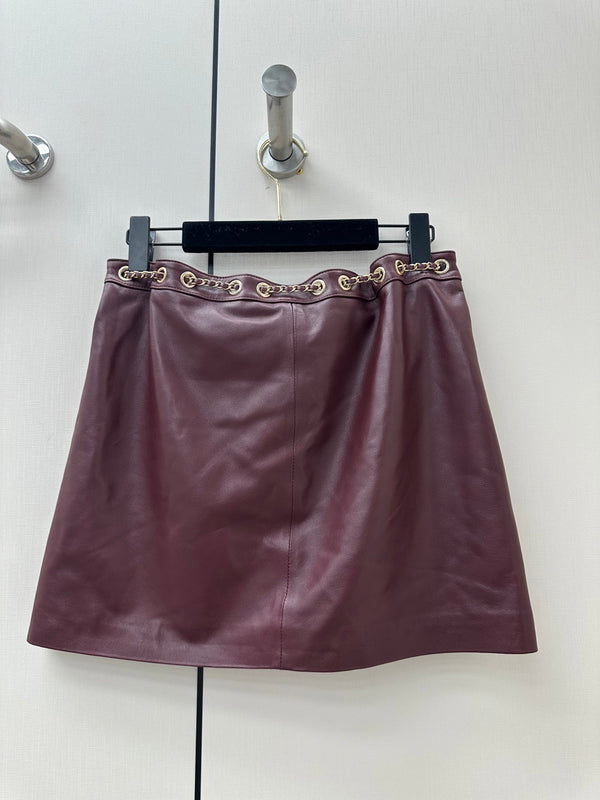 CC 26K Short Skirt Chain Drawstring Waist Side Split Leather 435097
