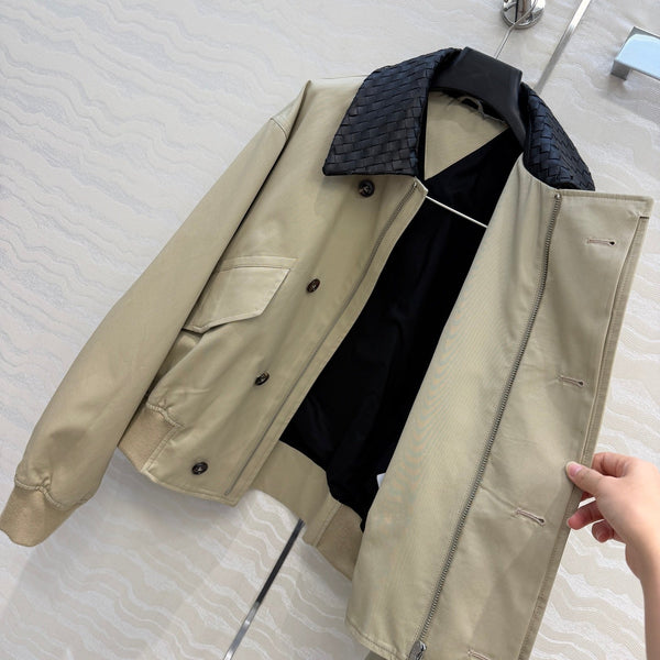 BV 26S Intrecciato Leather-Trimmed Jacket Polyester 435625