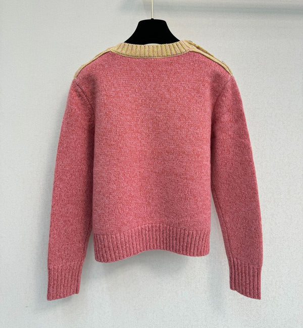 CC 26S Sweater Gold Logo Crystal Buttons Pink Wool 436269