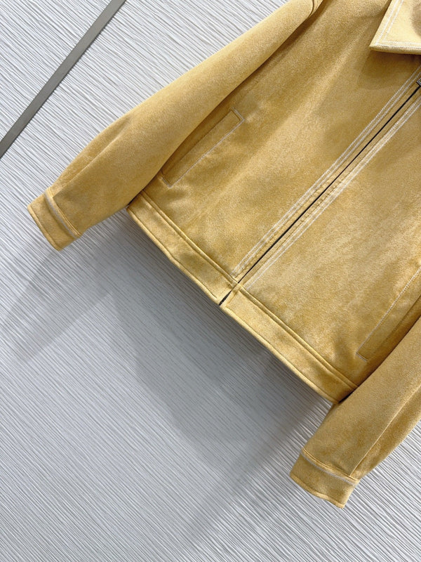 LW 26S Zip-Up Jacket Classic Collar Contrast Stitching Yellow Suede 436623