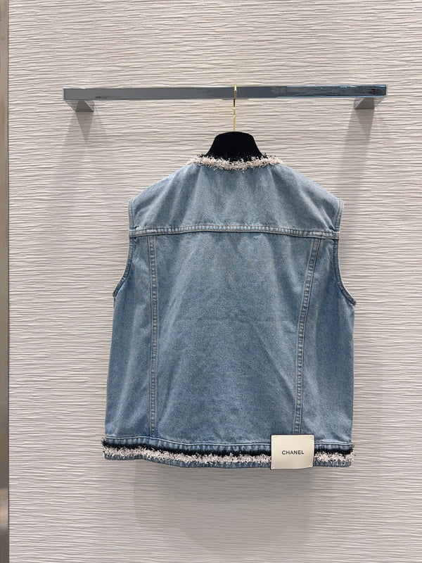 CC 26S Denim Vest Frayed Contrast Trim Gold Buttons Cotton 436527