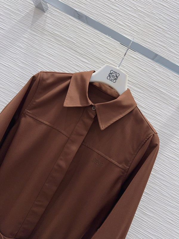 LW 26S Flared Shirt Dress Drop-Waist Brown Polyester 436502